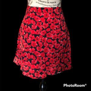 Zara Accessories Black with Poppies Ruffled Skirt Size Small